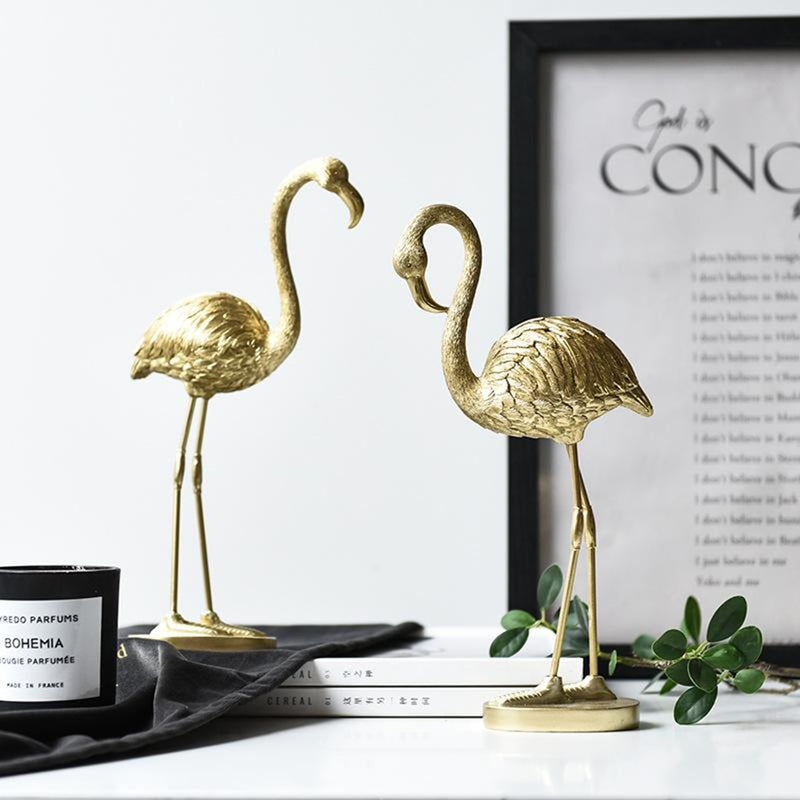 Gold Flamingo Figurine Resin Sculpture
