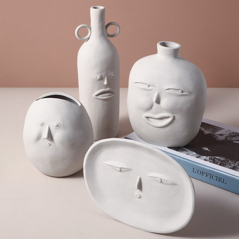 Ceramic Abstract Human Head Flower Pots