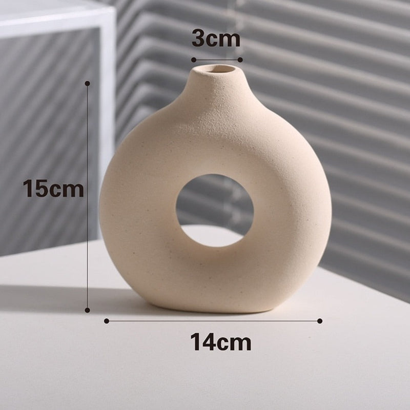 Nordic Round Hollow Ceramic Donut Vase