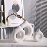 Nordic Round Hollow Ceramic Donut Vase