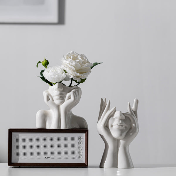 1Pcs Ceramic Face Flower Vases