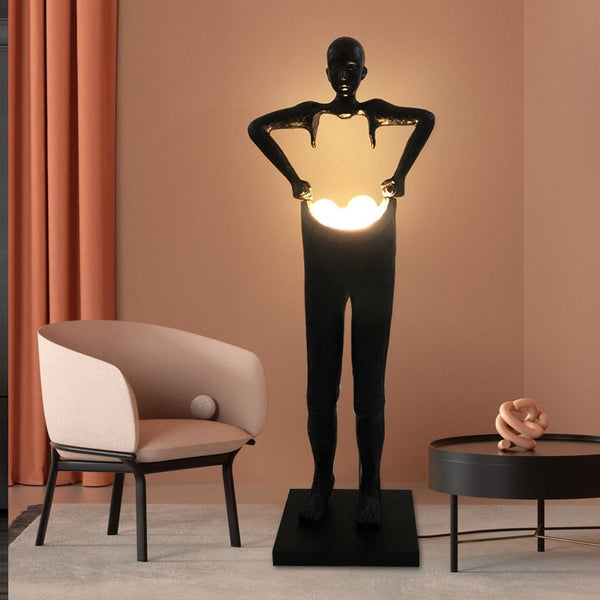 Humanoid Art Sculpture Holding Ball Floor Lamp