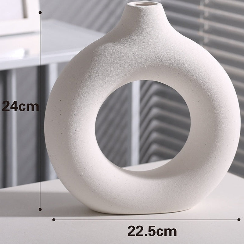 Nordic Round Hollow Ceramic Donut Vase