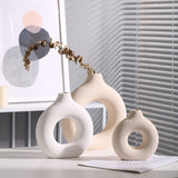 Nordic Round Hollow Ceramic Donut Vase